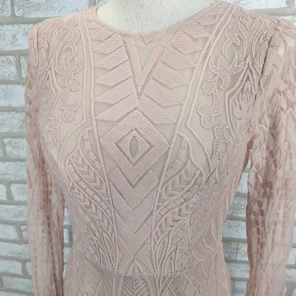 Saints + Secrets Small Dreamy Long Sleeve Blush Pink Ruffle Mini Dress - Picture 4 of 15